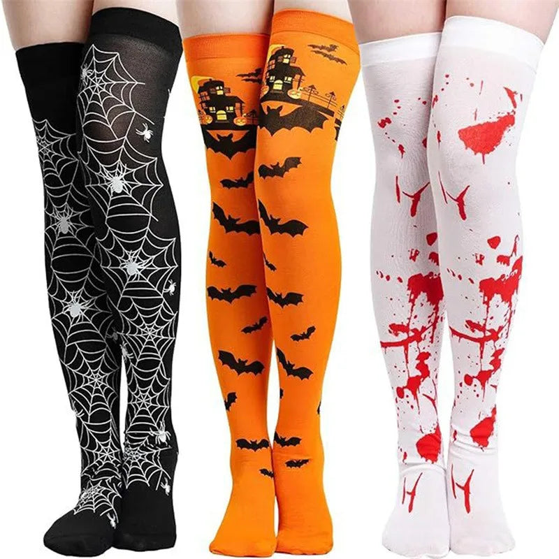 Halloween Spider Web Blood Print Over-Knee Cosplay Stockings Halloween Costume Stockings Richie's 3 colors One Size