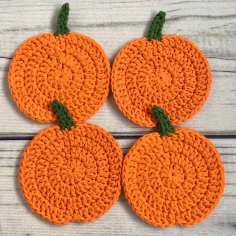 Crochet Pumpkin Coasters – Handmade Knit Fall Decor Set Crochet Coaster Set Richie's