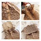 Women's Woven Straw Rattan Backpack | Boho Beach Rucksack Woven Straw Backpack Richie's