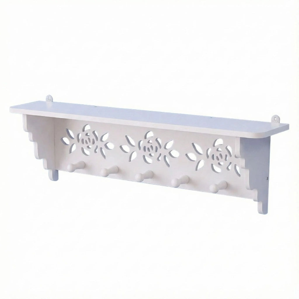 Floral Carved Wall Mount Coat Rack with Shelf & 5 Hooks Wall Mount Coat Rack Richie's