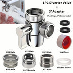3-Way Faucet Water Splitter Valve M22/M24/G1/2 Copper Faucet Diverter Valve Richie's Alloy water 1
