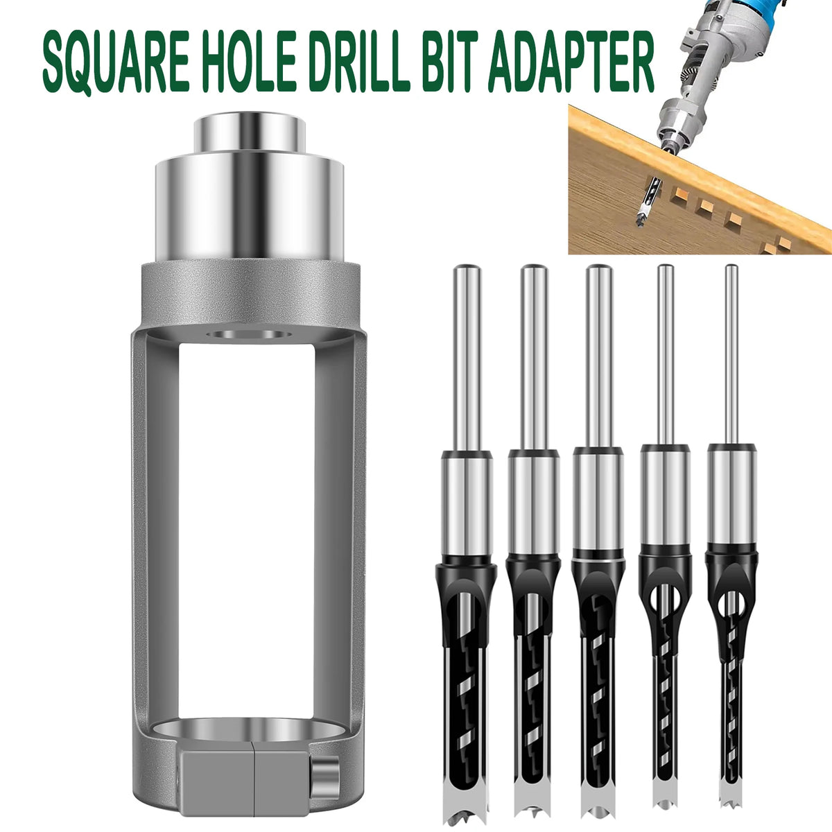 Square Hole Drill Bit Adapter & Mortising Chisel Kit – Cast Aluminum Woodworking Drill Adapter Richie's