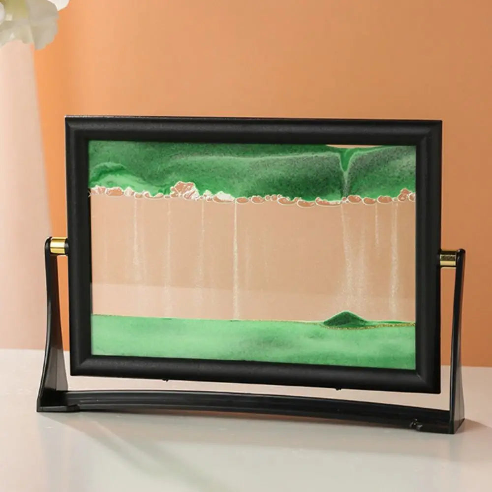 Rotatable Sand Art Picture – Flowing Quicksand Glass Decor Sand Art Decoration Richie's green 7inch