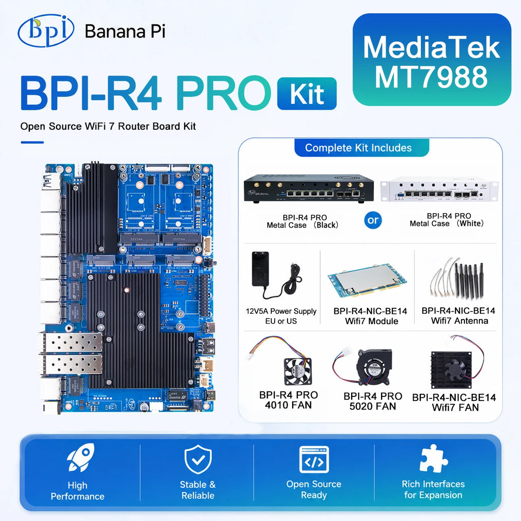 Banana Pi BPI-R4 PRO Router Board Set MT7988A Wi-Fi 7 8GB Router Board Kit Richie's