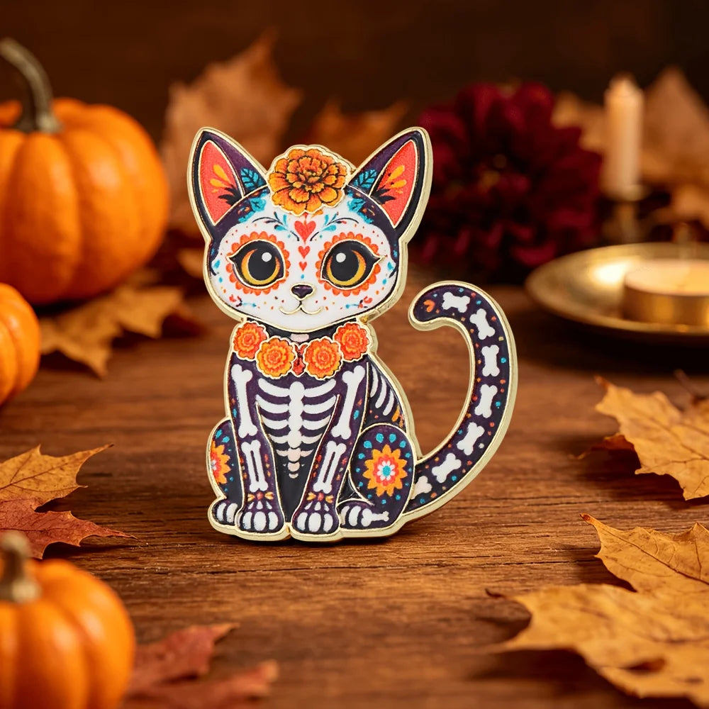 Day of the Dead Skeleton Cat Enamel Pin | Día de Muertos Enamel Lapel Pin Richie's