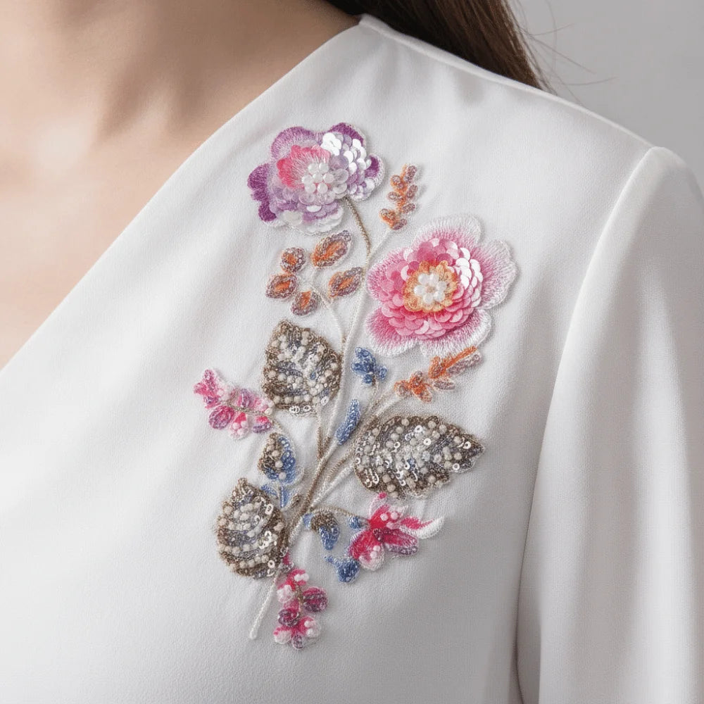 Beaded Sequin Flower Lace Applique Sew-On Patch for Wedding Dress Lace Applique Patch Richie's