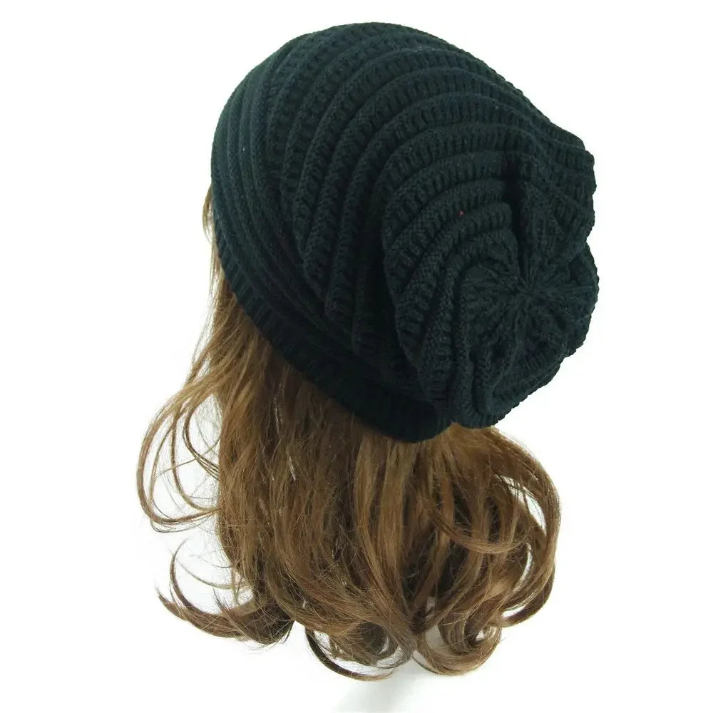 Unisex Knit Wool Baggy Beanie Hat – Oversized Winter Ski Cap Knit Beanie Hat Richie's black