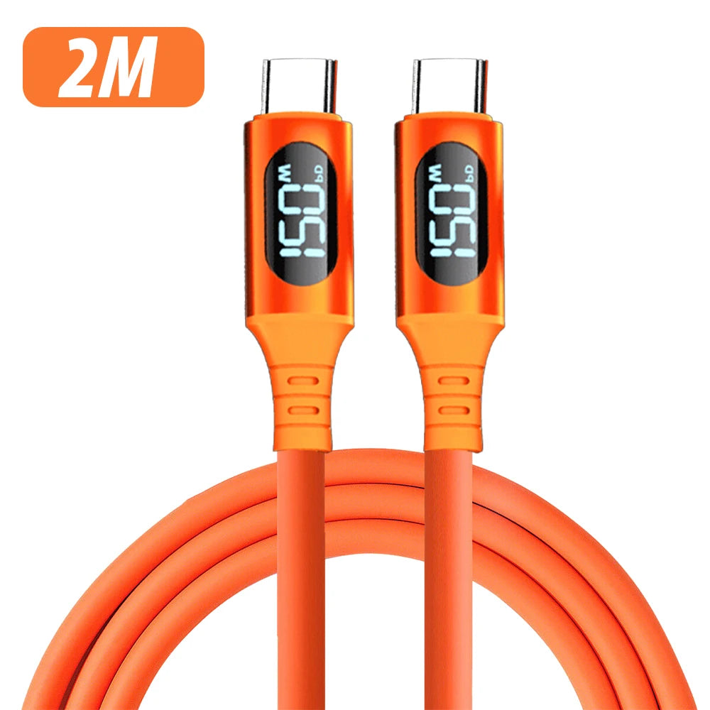 FUCHU 120W USB-C Fast Charging Cable with Digital Display | 1m/2m USB-C Charging Cable Richie's Orange-2M