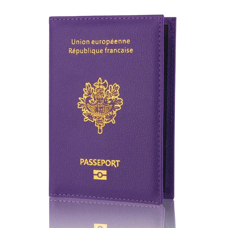 France Passport Cover PU Leather Travel Wallet Card Holder Passport Travel Wallet Richie's PURPLE