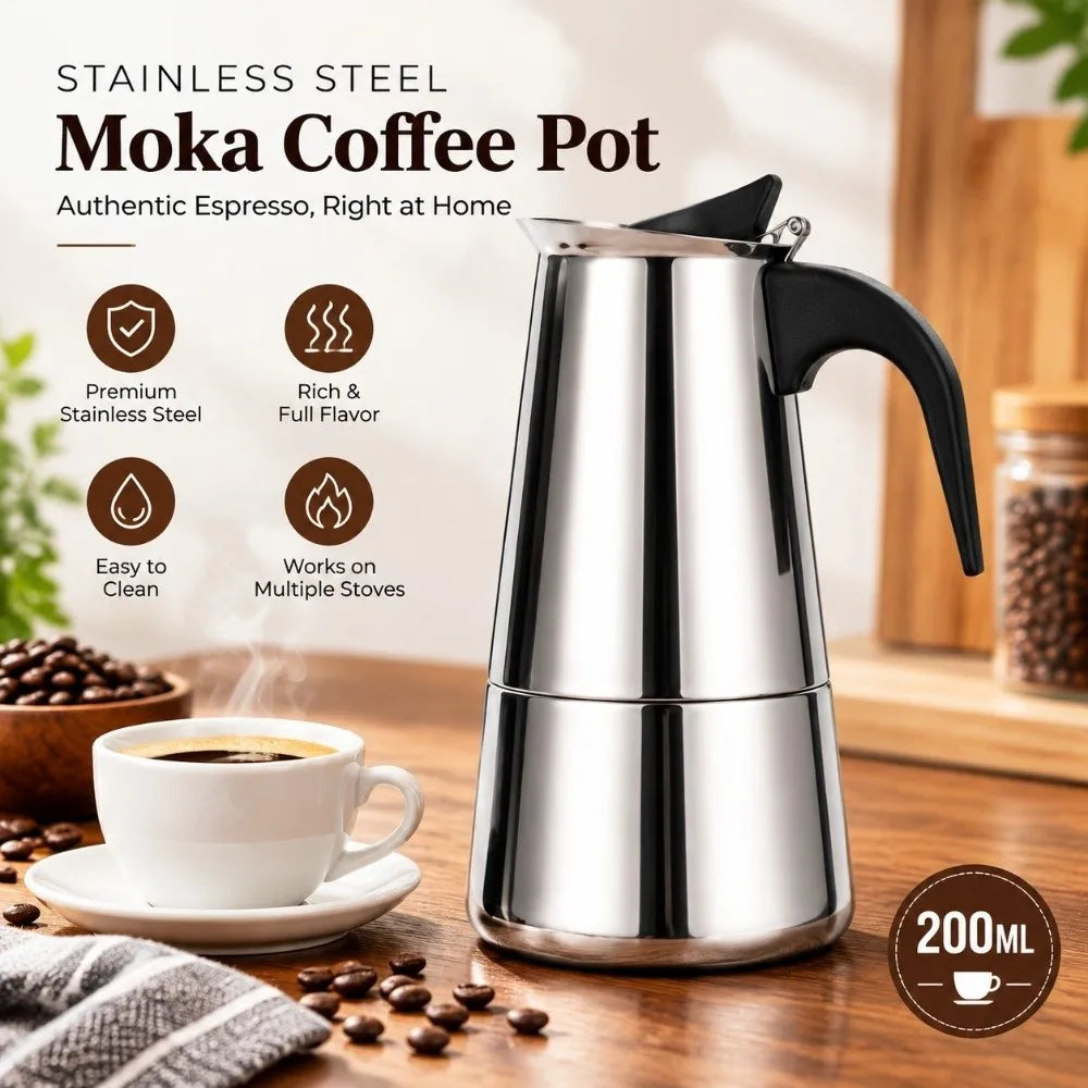 Stainless Steel Moka Pot 200ml Stovetop Espresso Coffee Maker Stovetop Coffee Maker Richie's