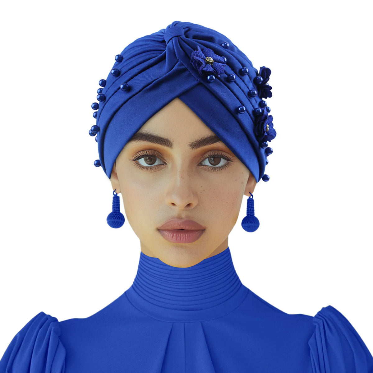 Floral Turban Hijab Hat – Elastic African Head Wrap for Women Turban Hijab Hat Richie's blue