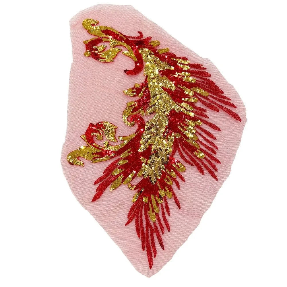 Phoenix Feather Sequined Embroidery Patch – DIY Iron-On Craft Embroidery Patch Richie's red2