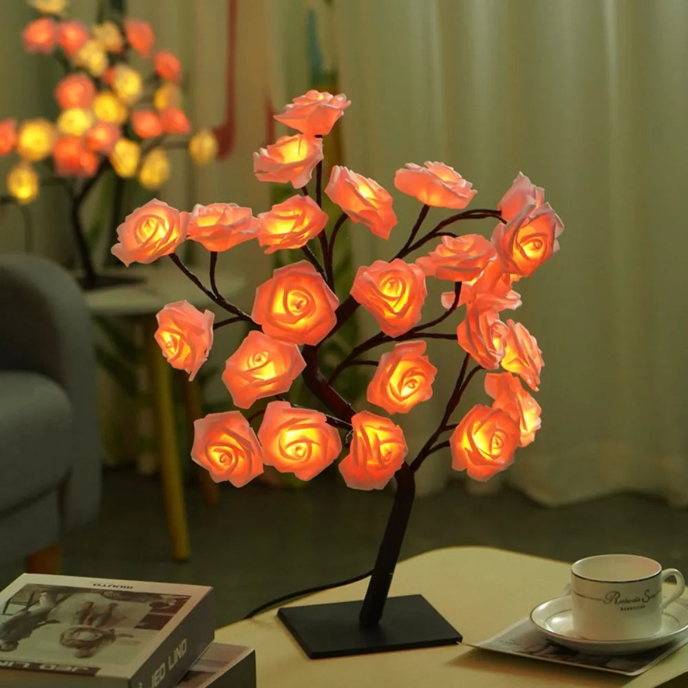 USB Rose Flower Tree LED Table Lamp | Warm Holiday Decor LED Decorative Lamp Richie's Pink