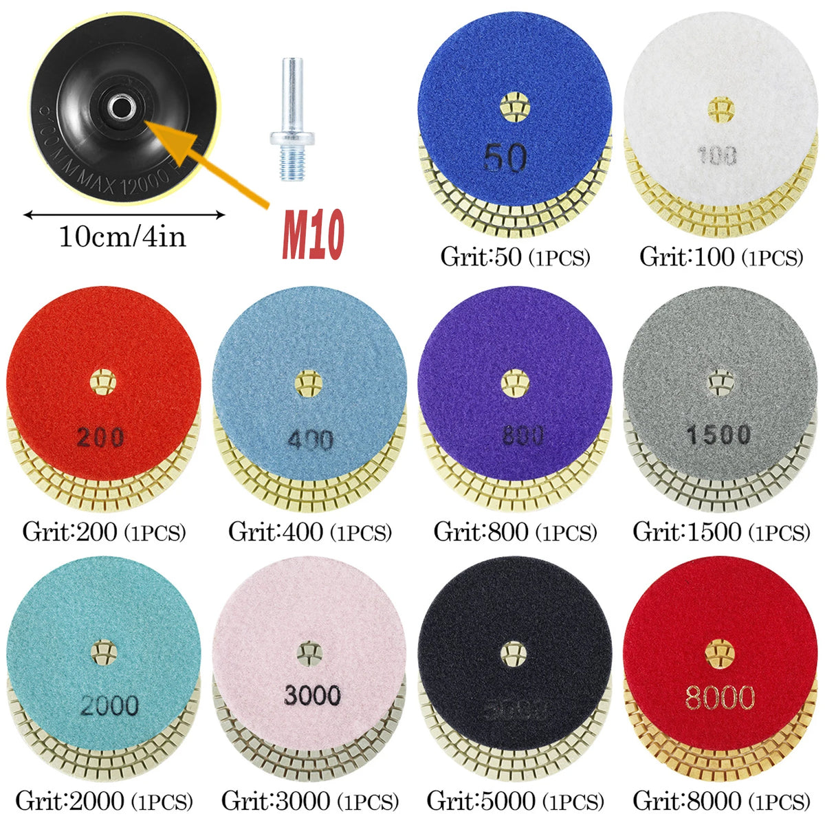 4" Diamond Polishing Pads Kit 10-16 Pcs Wet/Dry for Granite Diamond Polishing Pads Richie's 11PCS 50-8000 4 inches multi-tool