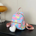 Mini Nylon Backpack for Women – Cute Multicolor Bag & Heart Pendant Mini Backpack Richie's Blue Yellow
