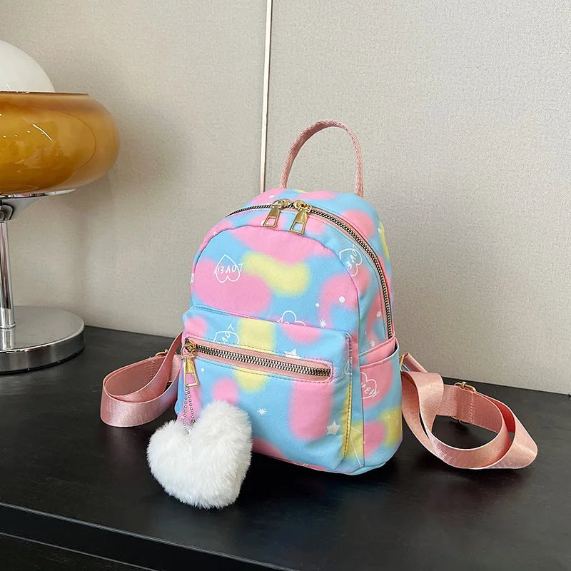 Mini Nylon Backpack for Women – Cute Multicolor Bag & Heart Pendant Mini Backpack Richie's Blue Yellow