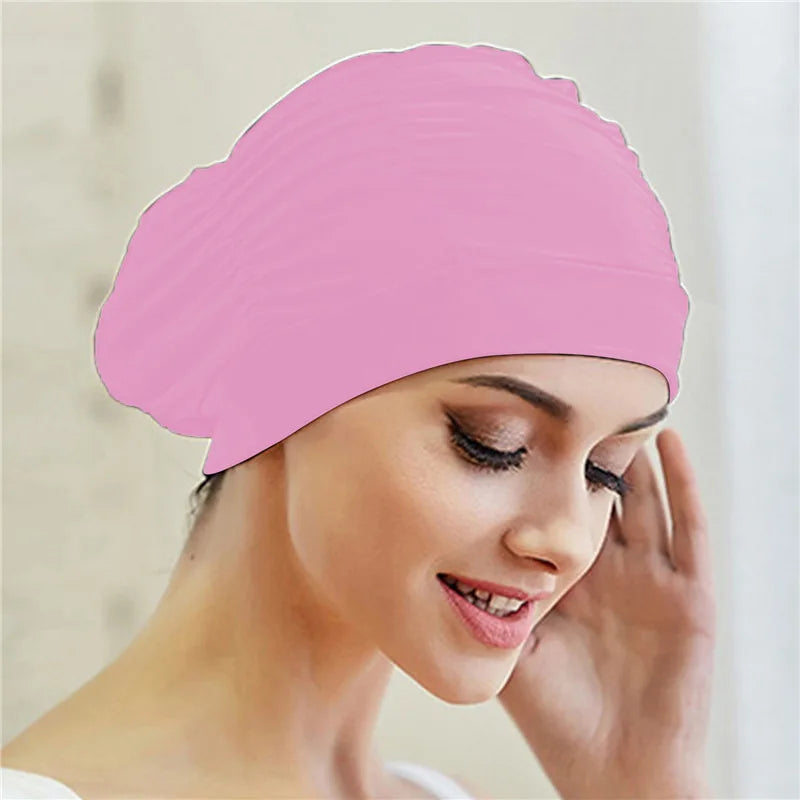 Women's Long Hair Swim Cap – Elastic Nylon Turban Bathing Cap Swim Cap Richie's pink