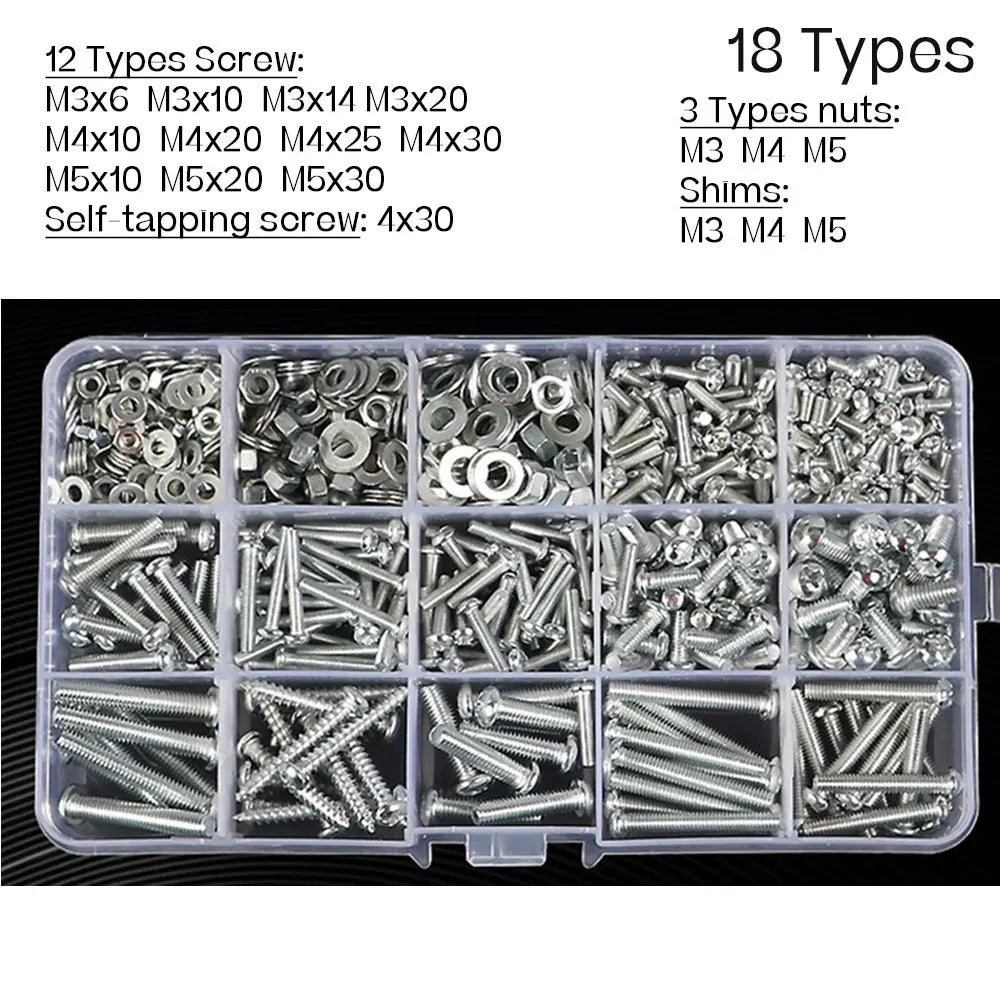 Stainless Steel Screw Nuts Washers Self-Tapping Kit M2–M6 Fastener Kit Richie's 18 types-B-294Pcs