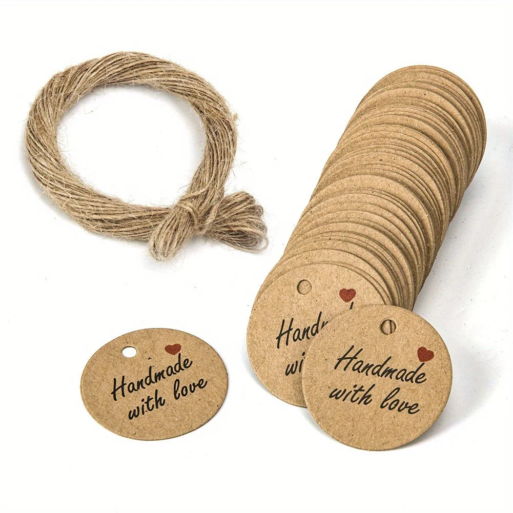 Kraft Paper Hang Tags "Handmade with Love" + 20m Twine Included Kraft Gift Tags Richie's