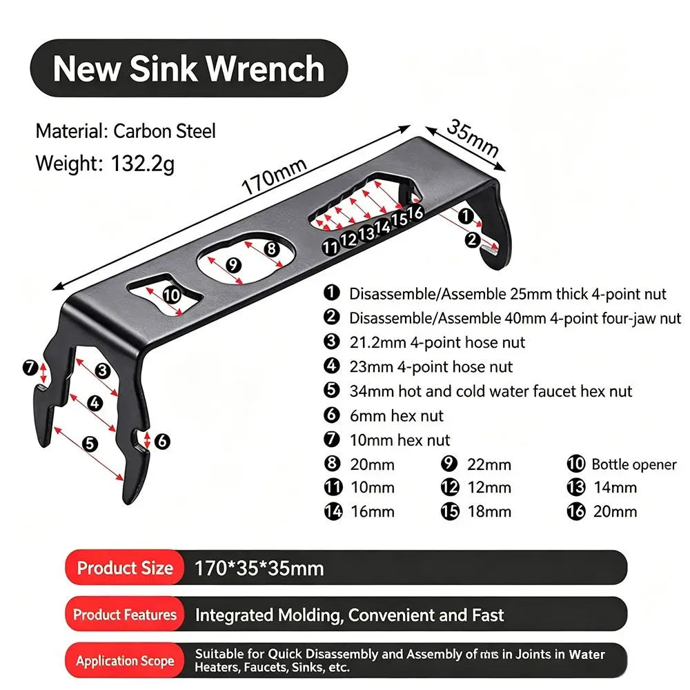 Universal Faucet Wrench – Multifunctional Sink Spanner Tool Faucet Wrench Richie's
