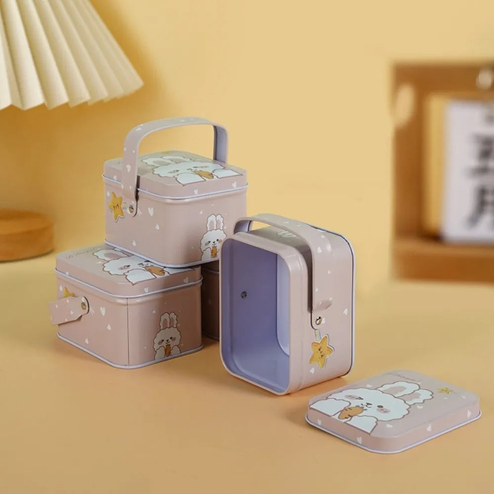 Rabbit Tinplate Candy Box with Handle | Cartoon Metal Tin Gift Tin Candy Box Richie's