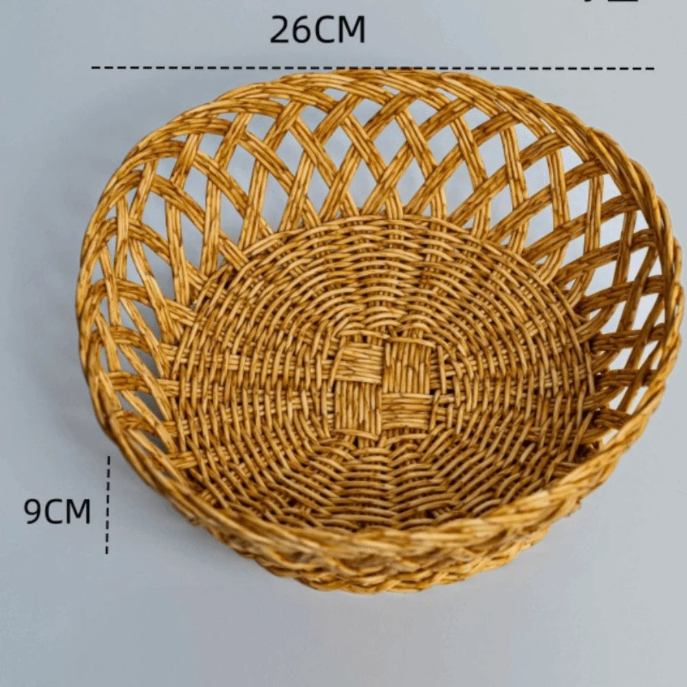 Hand-Woven Rattan-Style Round Fruit Basket & Storage Organizer Woven Storage Basket Richie's Large Size