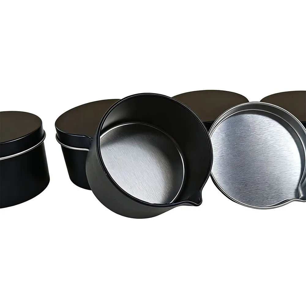 Round Tinplate Candle Tins with Spout & Lid – Black & Silver Candle Tin Container Richie's