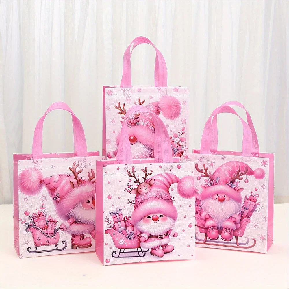 Christmas Gift Bags with Handles – Pink Santa Claus Tote Christmas Gift Bags Richie's