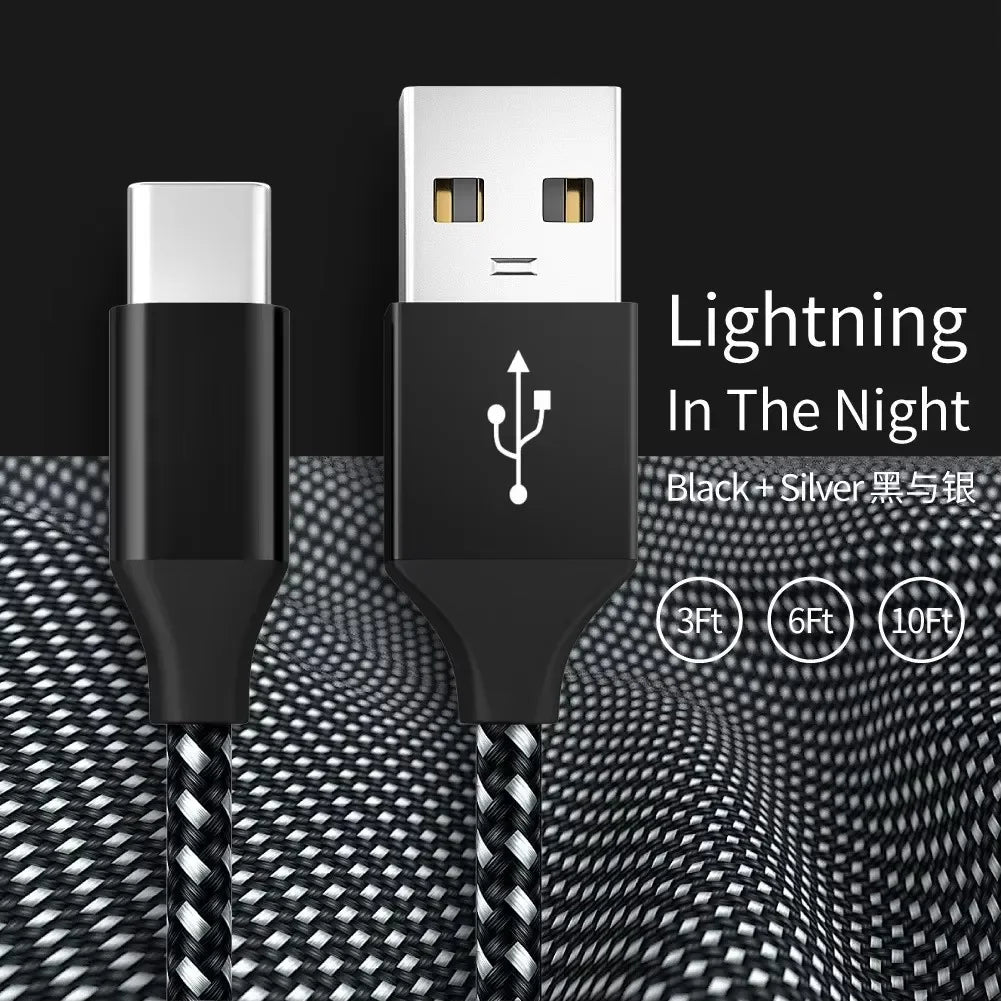 FUCHU QC3.0 USB-C Nylon Braided Fast Charging Cable 1M 2M 3M USB Charging Cable Richie's Black White 3m