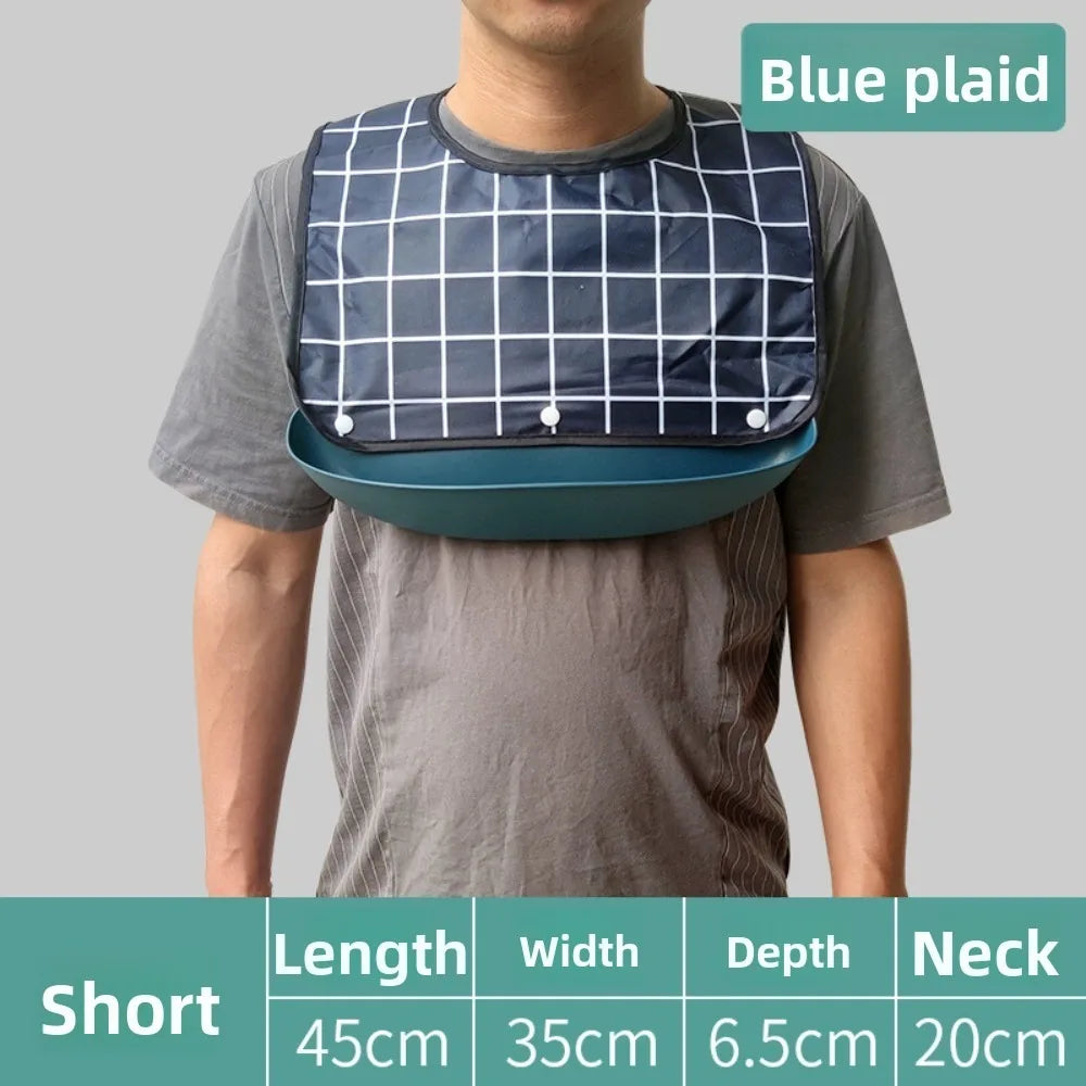 Waterproof Adult Bib Washable Dining Apron S/M/L Adjustable Adult Dining Bib Richie's Blue-S