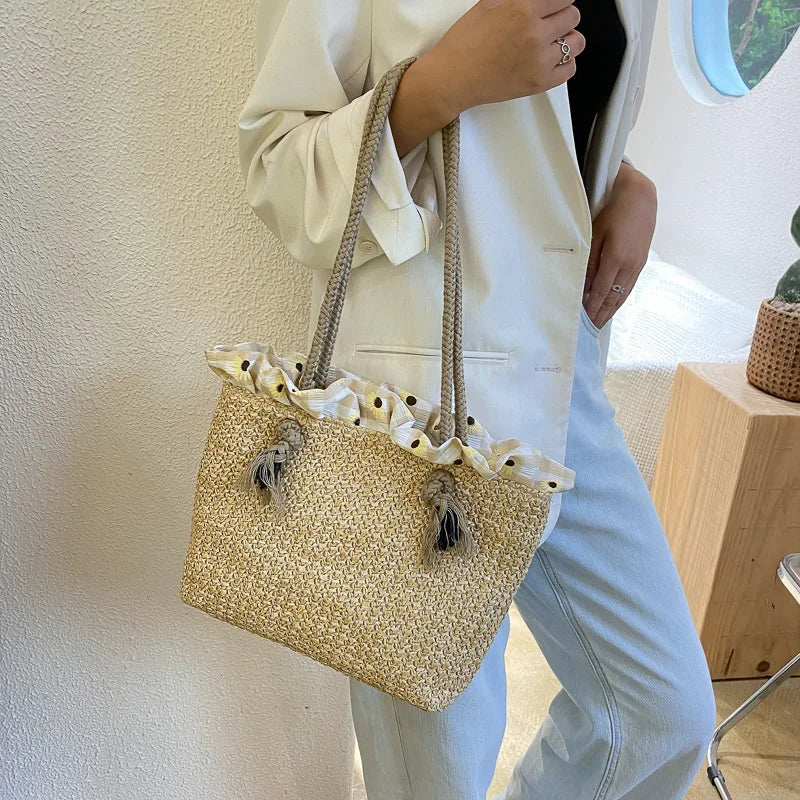 Women's Woven Straw Shoulder Bag – Large Capacity Summer Tote Woven Shoulder Bag Richie's