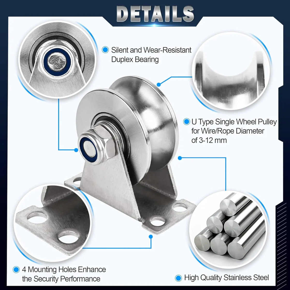 Wall Mounted Stainless Steel U-Type Groove Pulley Wheel – 1 Pack Pulley Block Roller Richie's