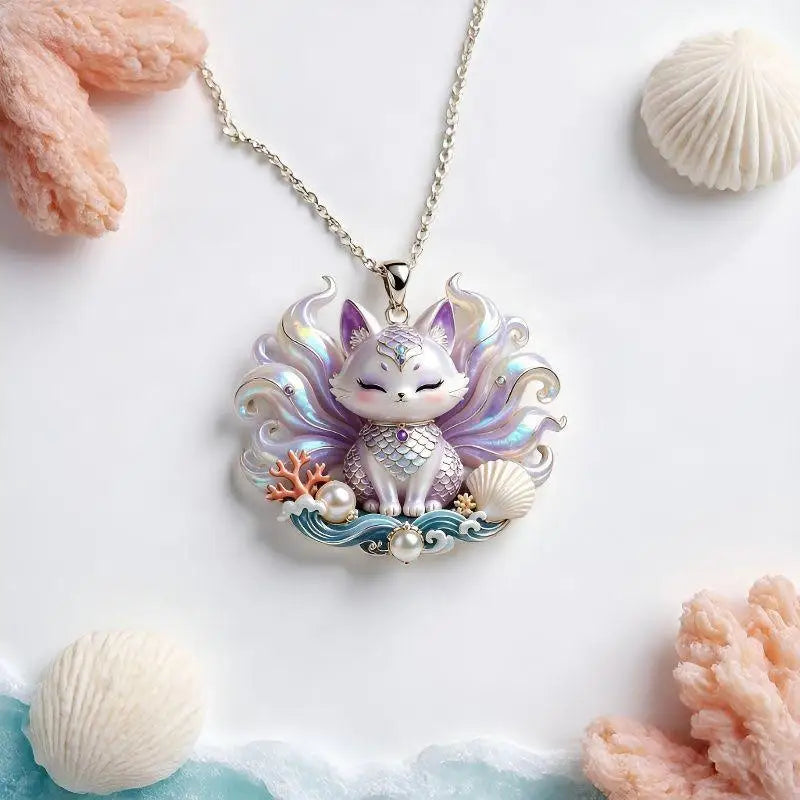 Nine-Tailed Fox Enamel Pendant Necklace | Chinese Mythology Enamel Pendant Necklace Richie's A7