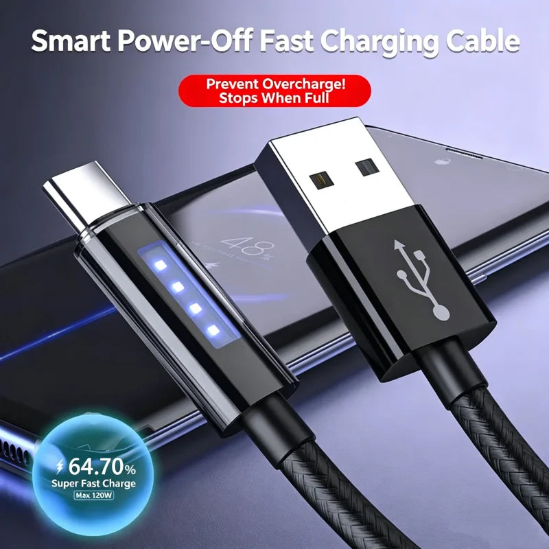 120W USB-A to Type-C Fast Charging Cable with LED Indicator USB Charging Cable Richie's