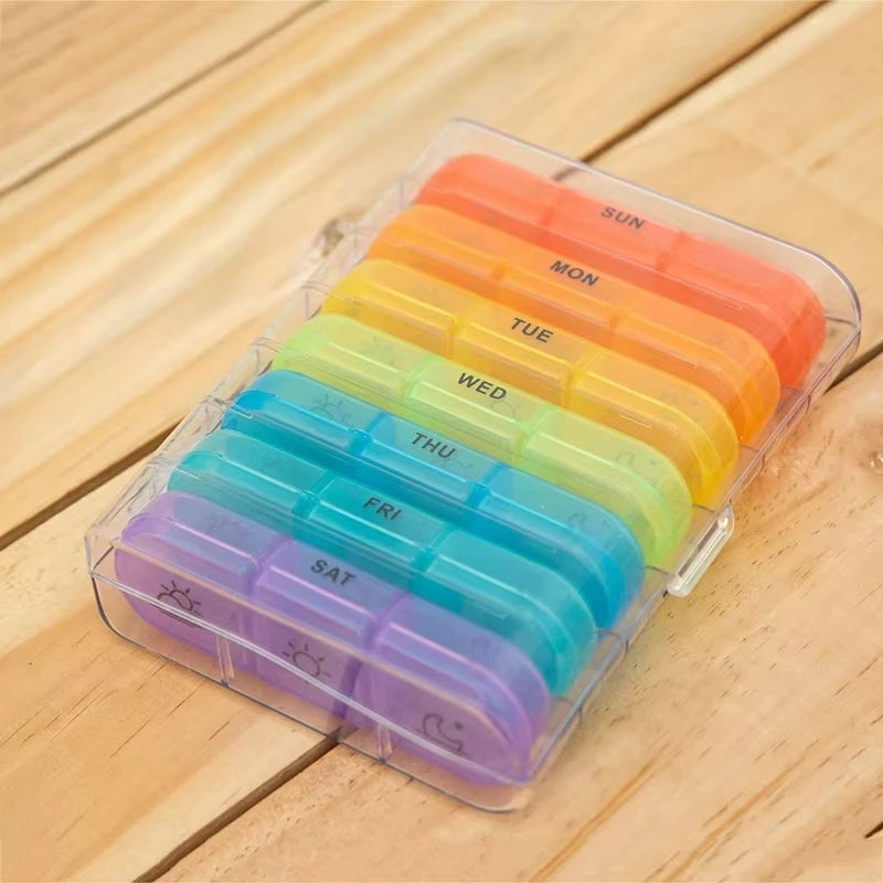 7-Day Weekly Pill Organizer – Portable Travel Pillbox Weekly Pill Organizer Richie's White box color grid
