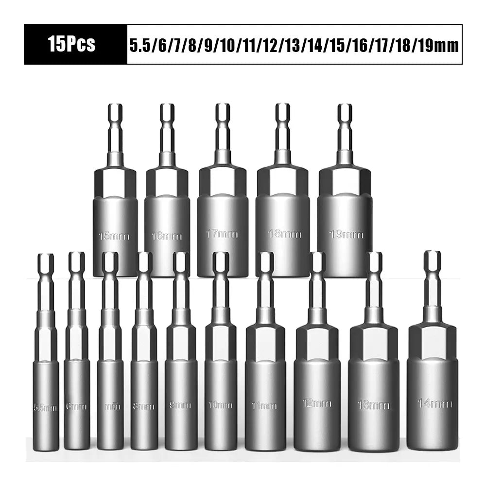 Deep Impact Socket Set 5.5–19mm 1/4" Nut Driver – 10/15 Piece Cr-V Impact Socket Set Richie's 15Pcs