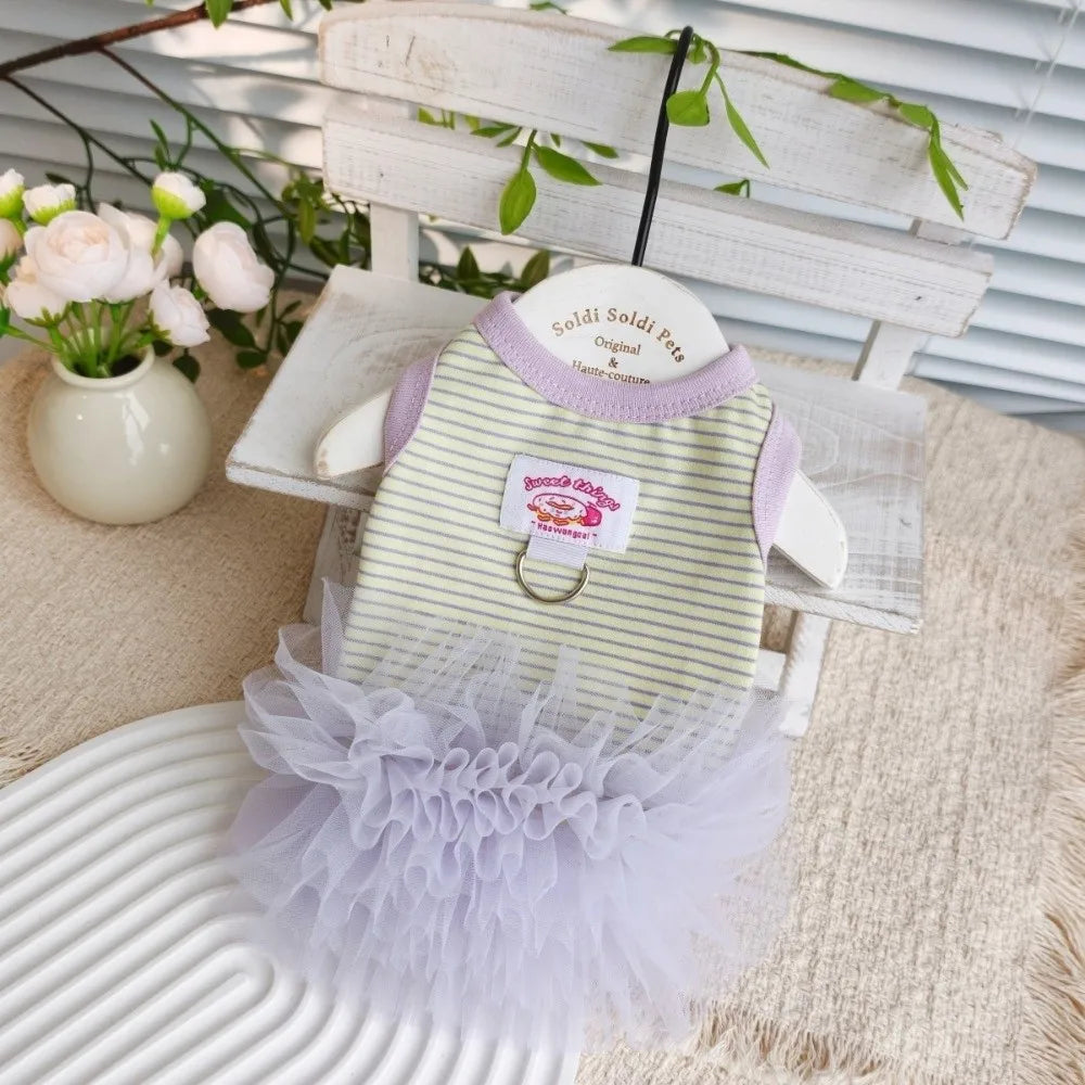 Striped Knit Dog Tulle Dress – Breathable Puppy Ballet Skirt Dog Dress Richie's Dress XL