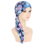 Women's Floral Turban Hijab Stretch Pre-Tied Head Wrap Cap Turban Head Wrap Richie's blue cashew nuts