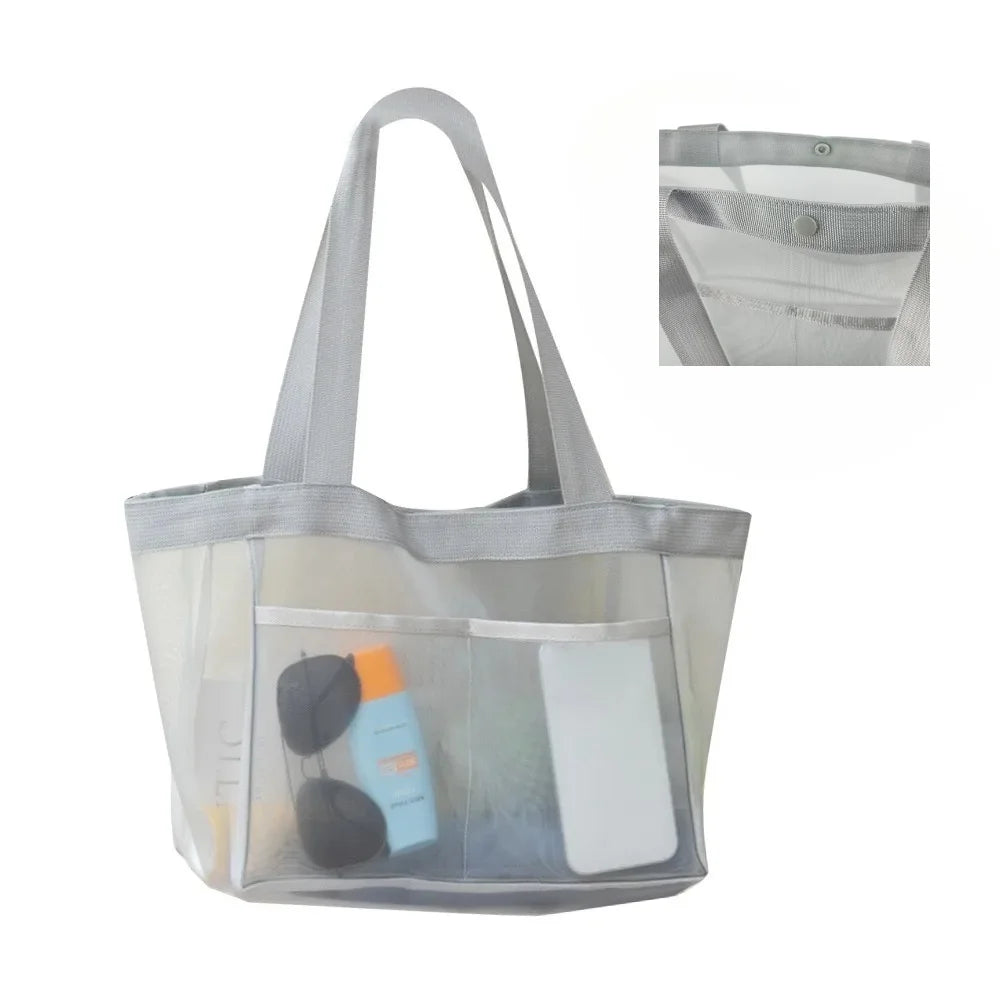 Large Mesh Shoulder Bag – Travel, Beach & Makeup Tote Mesh Shoulder Tote Richie's grey--Buckle