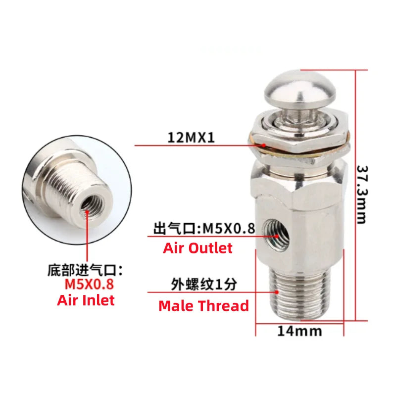TAC2-2P Pneumatic Exhaust Valve 2/2 Way M5 Female 1/8" Push Button Pneumatic Exhaust Valve Richie's