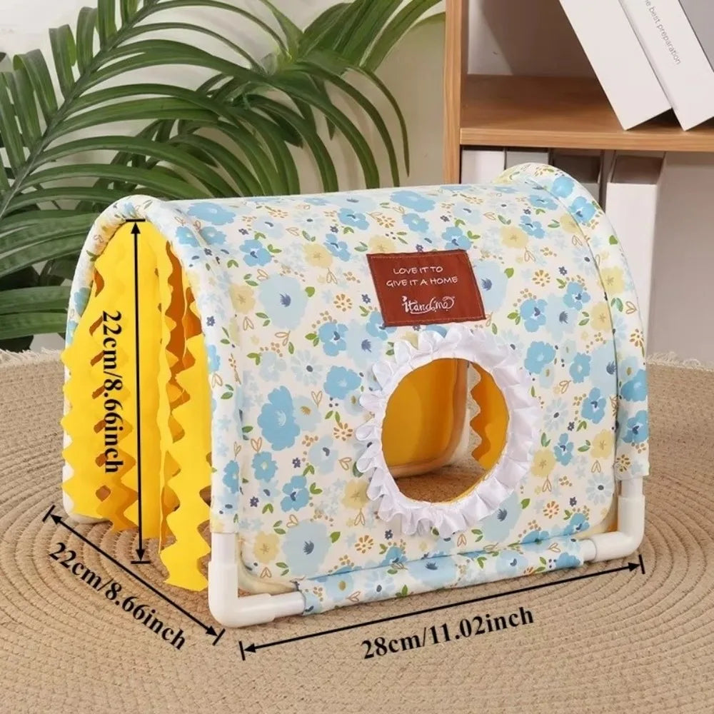Floral Tassel Tunnel Nest Shelter – Hamster Guinea Pig Rabbit Small Pet Shelter Richie's Blue