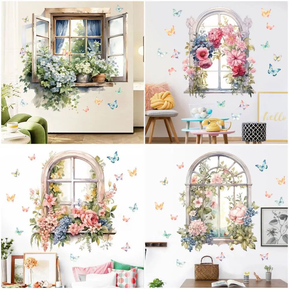 Multicolor Floral Window View Wall Sticker Self-Adhesive PVC Decal Wall Sticker Decal Richie's