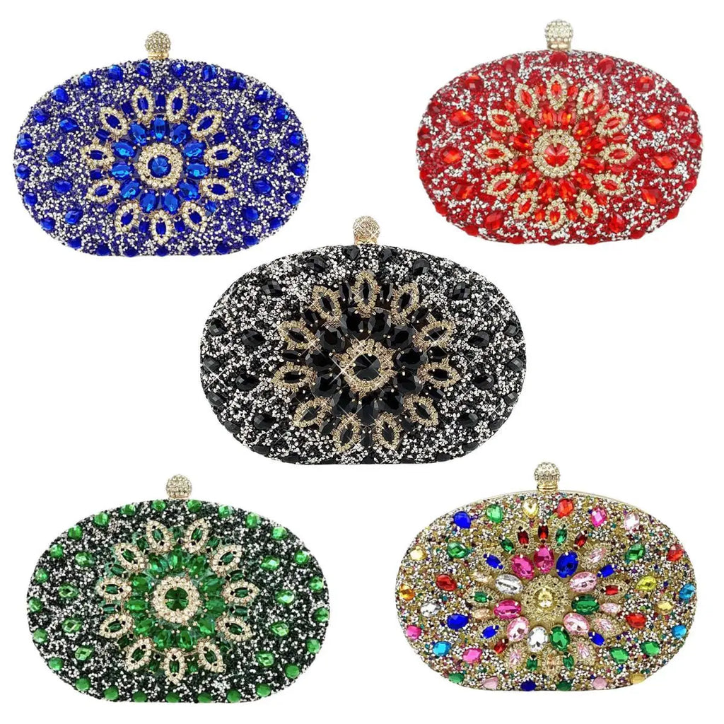 Flower Rhinestone Evening Clutch Bag with Chain – Prom & Wedding Evening Clutch Bag Richie's