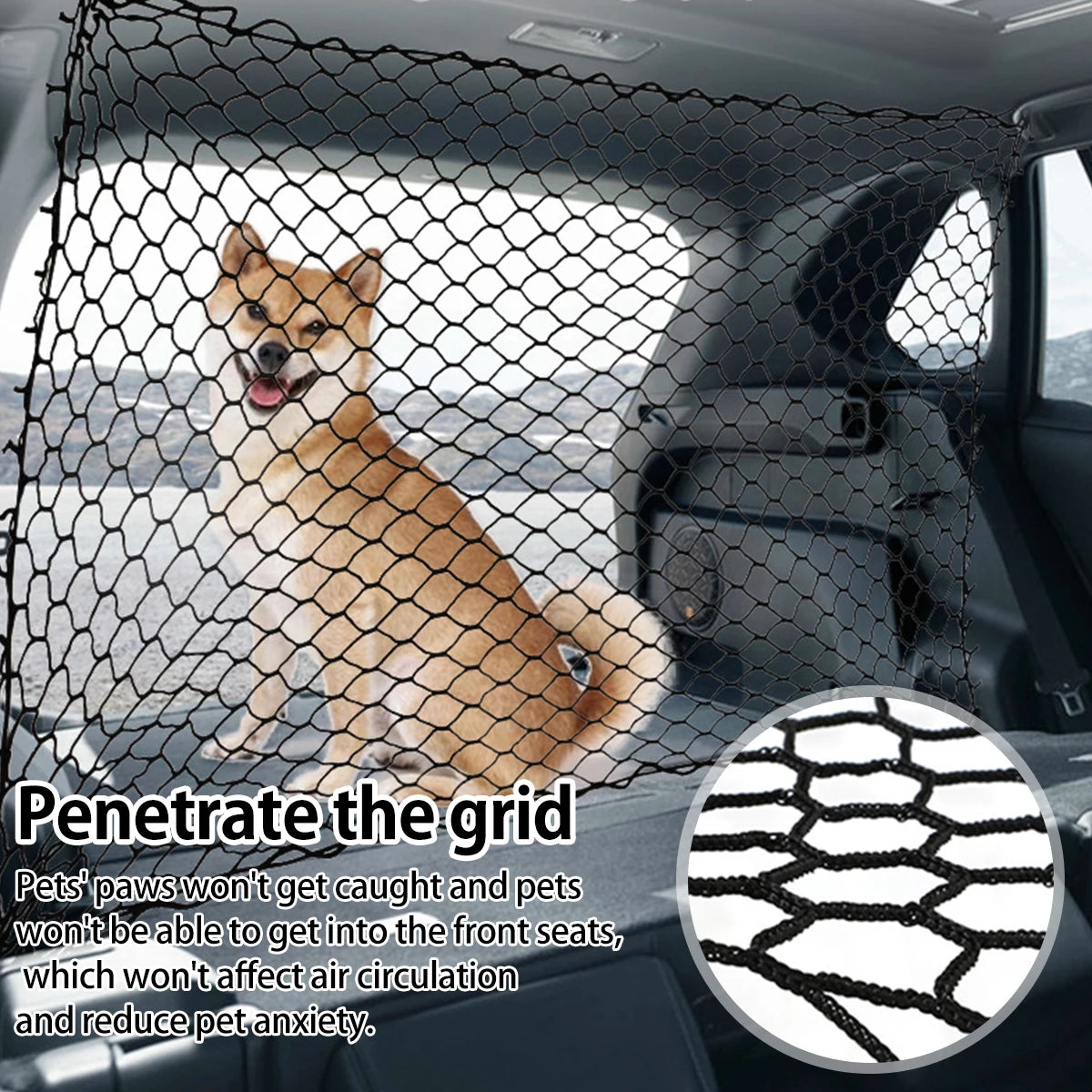 Pet Car Barrier Net – Foldable Dog Car Safety Fence & Hooks Dog Car Barrier Richie's