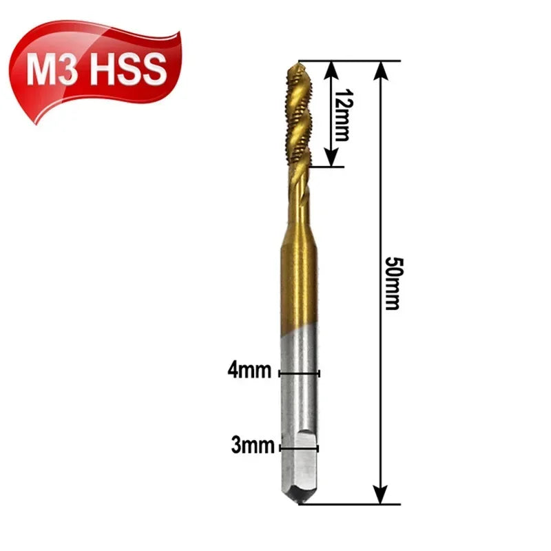 HSS Titanium Spiral Flute Thread Tap M3 M4 M5 M6 M8 Metric Thread Tap Richie's M3
