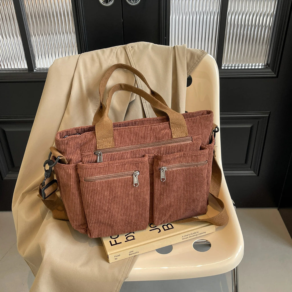 Large Capacity Corduroy Tote Bag | Korean Style Shoulder Bag Corduroy Tote Bag Richie's Dark Brown