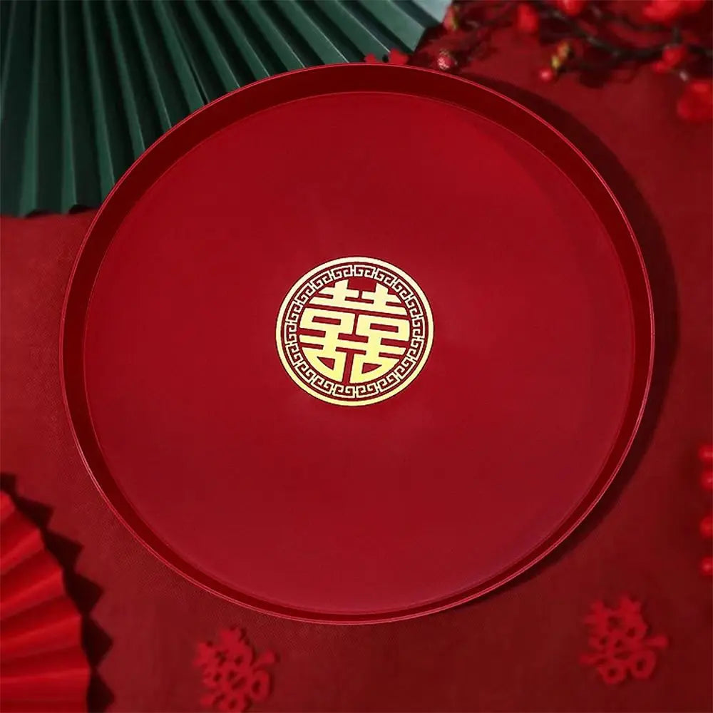 Chinese Red Festive Serving Tray – Wedding & Banquet Plate Decorative Serving Tray Richie's Style 1 Round