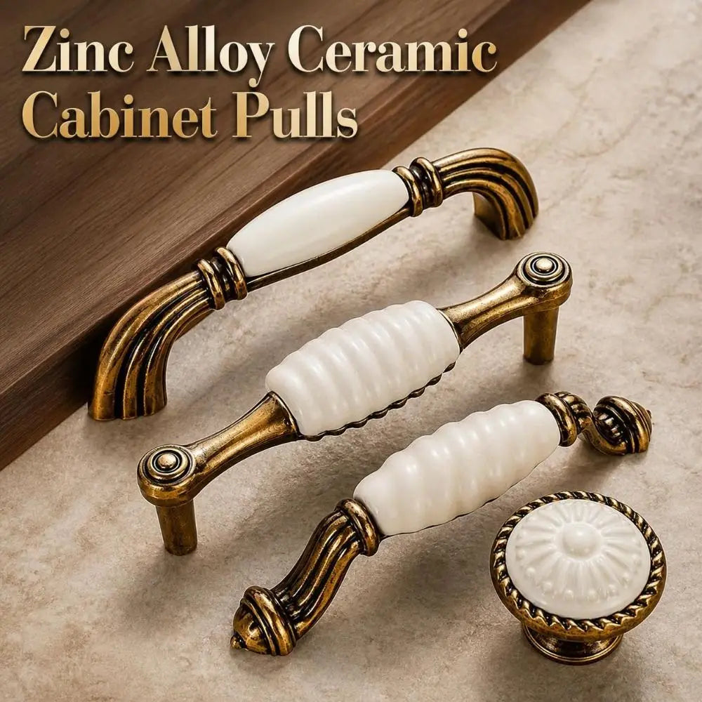 Zinc Alloy Ceramic Cabinet Pulls Antique Gold Drawer Handles Cabinet Pulls Richie's