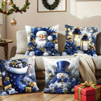 4 Christmas Throw Pillow Covers Dark Blue Santa Snowman Print Throw Pillow Covers Richie's