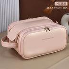 PU Leather Makeup Bag Large Capacity Double Zipper Travel Organizer Makeup Travel Bag Richie's glossy-pink